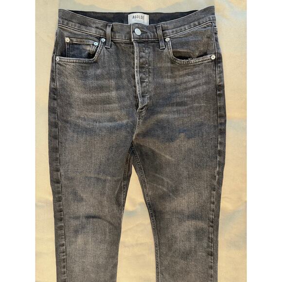 Agolde Riley 29 Black Jeans Button Fly High Waist Slim Straight Crop Denim - Picture 5 of 13